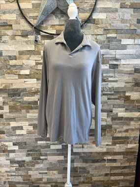 Perry Ellis Gray Long-Sleeve Collared Sweater